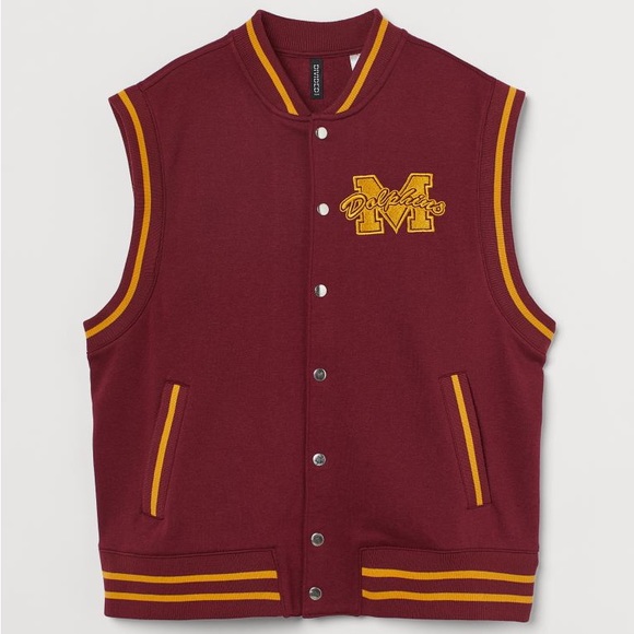 Divided H&M Burgundy/Mustard Yellow Varsity Vest. Size US XS, Button Up. - Picture 1 of 4